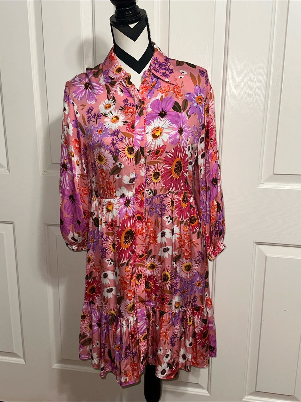 Rachel Parcell Floral Pink Tiered Button-Front Women's Dress